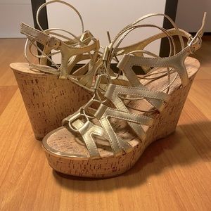 Aldo McConkie Gold Lace up Cork Wedges